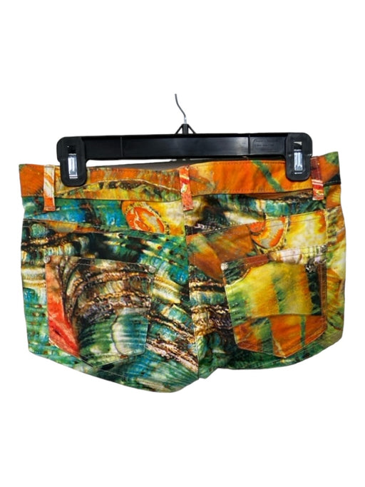 Roberto Cavalli Size 40 Green Orange Yellow Cotton Low Rise Abstract Mini Shorts Green Orange Yellow / 40