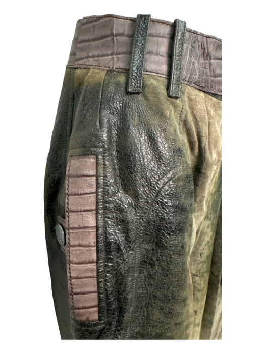 Christian Dior Size XS Green & Brown Goat Leather & Crocodile Low Rise Pants Green & Brown / XS