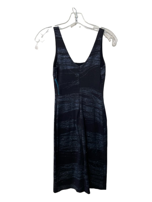 Versus Versace Black & Blue Round Neck Sleeveless Fitted Metallic Lines Dress Black & Blue