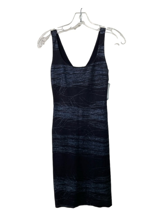 Versus Versace Black & Blue Round Neck Sleeveless Fitted Metallic Lines Dress Black & Blue