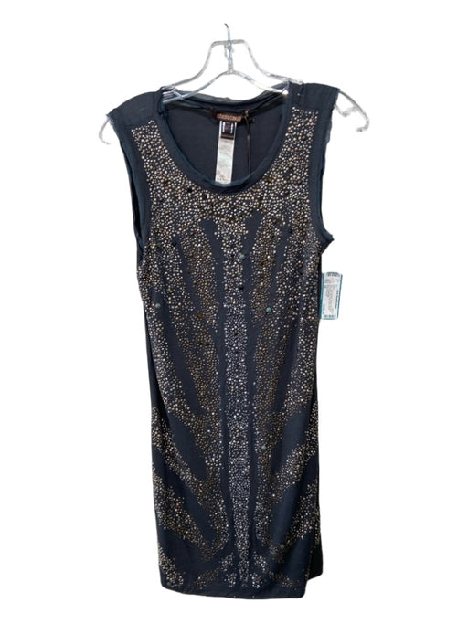 Roberto Cavalli Size 40 Gray & Brass Viscose Studded Sleeveless Raw Edge Dress Gray & Brass / 40