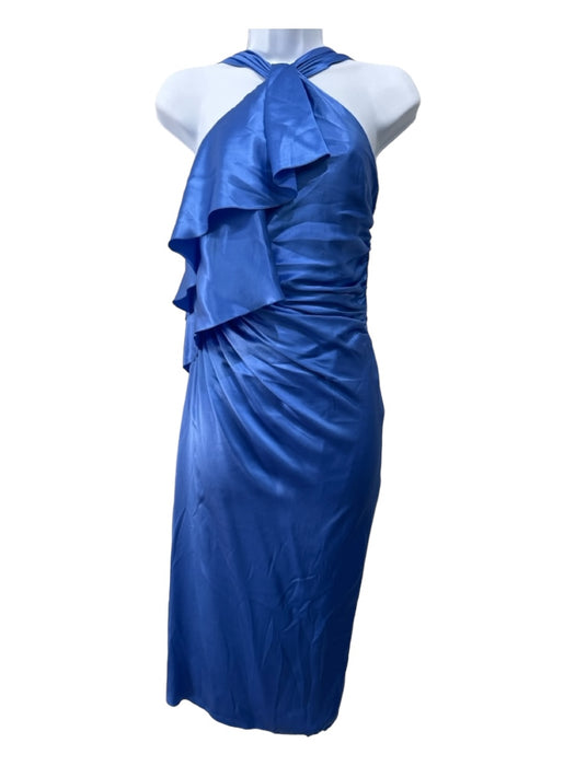 Gianni Versace Size 38 Blue Silk Ruffle Sleeveless Back Zip Knee length Dress Blue / 38