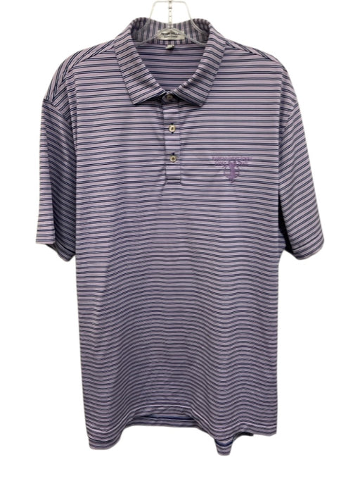Peter Millar Size L Purple & Navy Print Synthetic Striped Polo Short Sleeve Purple & Navy Print / L