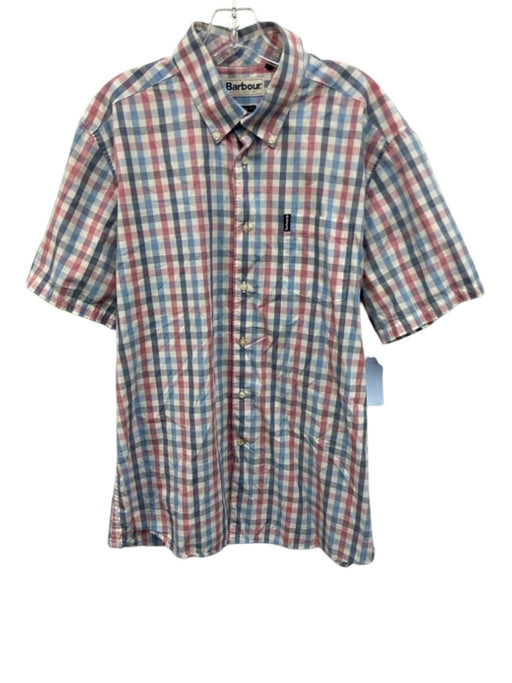Barbour Size L White & Red Cotton Plaid Button Up Button Down Men's Short Sleeve White & Red / L