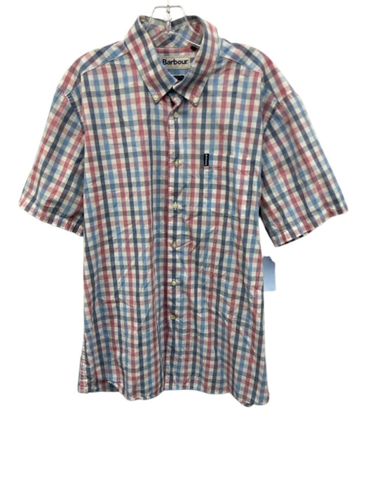 Barbour Size L White & Red Cotton Plaid Button Up Button Down Men's Short Sleeve White & Red / L