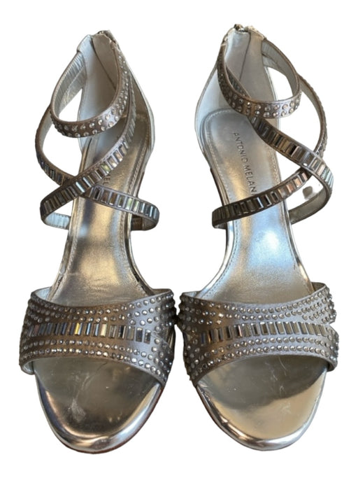 Antonio Melani Shoe Size 8.5 Silver Fabric Strappy Open Toe Ankle Zip Shoes Silver / 8.5