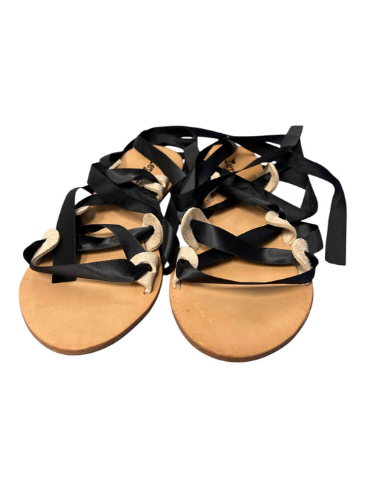repetto Shoe Size 37 Black & Tan Leather Ribbon Detail Flat Strappy Shoes Black & Tan / 37
