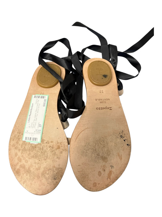 repetto Shoe Size 37 Black & Tan Leather Ribbon Detail Flat Strappy Shoes Black & Tan / 37