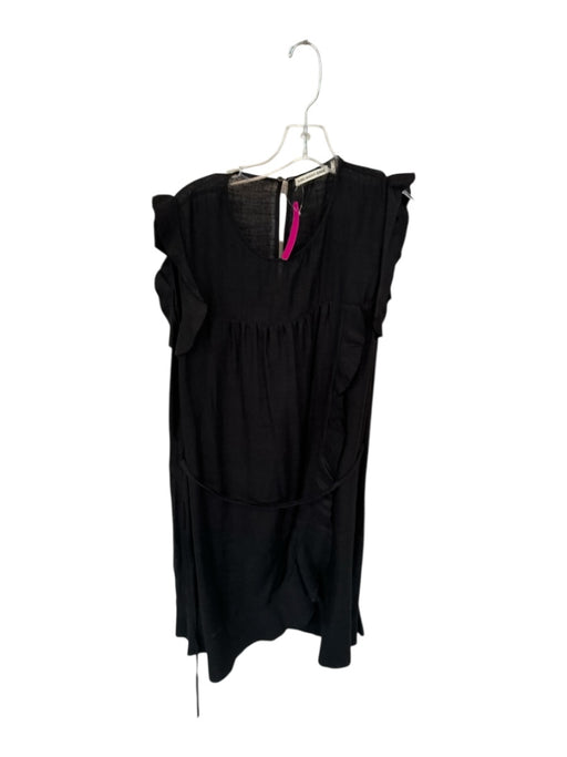 Isabel Marant Size 42 Black Raw Silk Flutter Sleeves Belted Lined Dress Black / 42