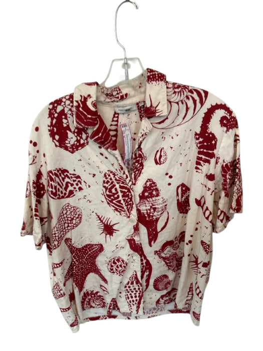 Rebecca Minkoff Size M Cream & Red Linen Blend Short Sleeve Seashells Top Cream & Red / M