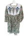 Size L Green & Red Cotton Long Balloon Sleeve Botanical V Neck Maxi Dress Green & Red / L