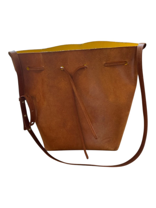 Mansur Gavriel Brown & Yellow Leather Drawstring bucket Crossbody Bag Brown & Yellow / L