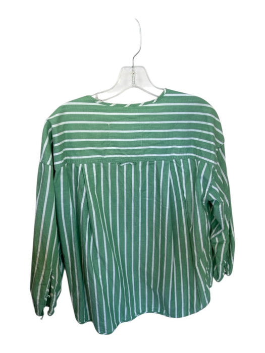 Entireworld Size M Sage Green & White Cotton Blend Long Sleeve Striped Top Sage Green & White / M