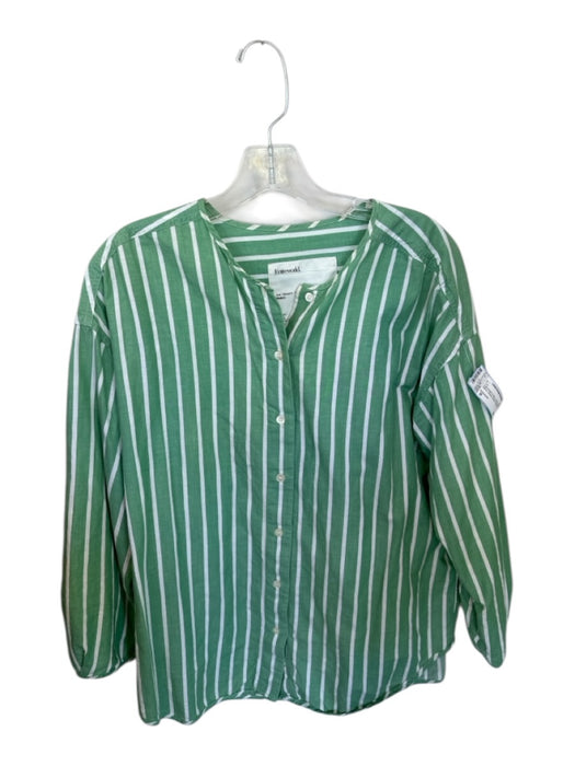 Entireworld Size M Sage Green & White Cotton Blend Long Sleeve Striped Top Sage Green & White / M