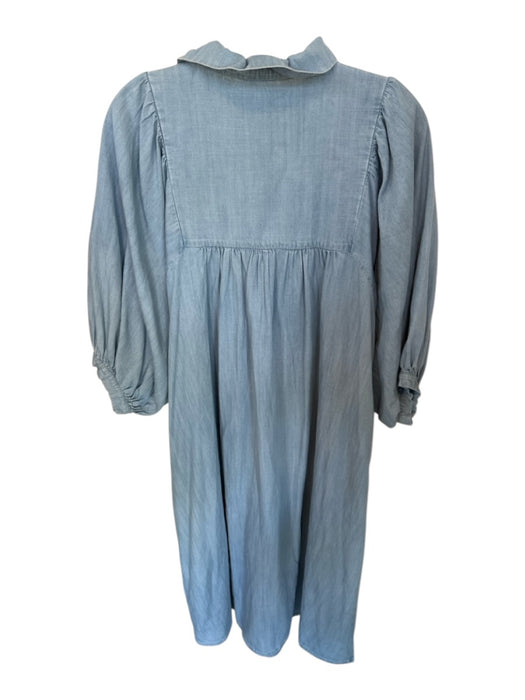 Emily McCarthy Size XL Light Wash Tencel Long Balloon Sleeve Ruffle Collar Dress Light Wash / XL
