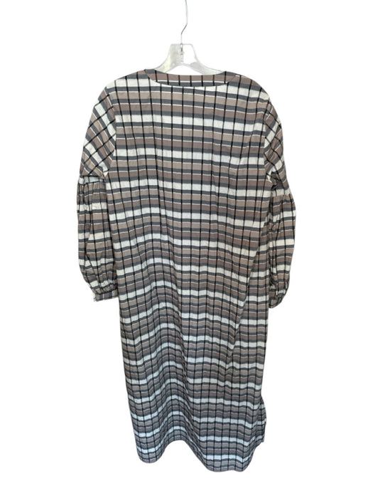 Just Female Size 38 Taupe & Black Organic Cotton Blend Long Sleeve Grid Dress Taupe & Black / 38