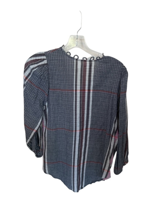 Apiece Apart Size 8 Navy & Brown Cotton Long Balloon Sleeve Plaid Buttons Top Navy & Brown / 8