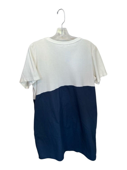 COS Size L White & Navy Cotton Blend Short Sleeve Color Block Mixed Media Dress White & Navy / L