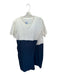 COS Size L White & Navy Cotton Blend Short Sleeve Color Block Mixed Media Dress White & Navy / L