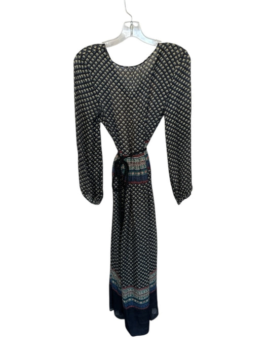 Doen Size M Black & Tan Silk & Viscose Geometric Pattern Long Sleeve Maxi Dress Black & Tan / M