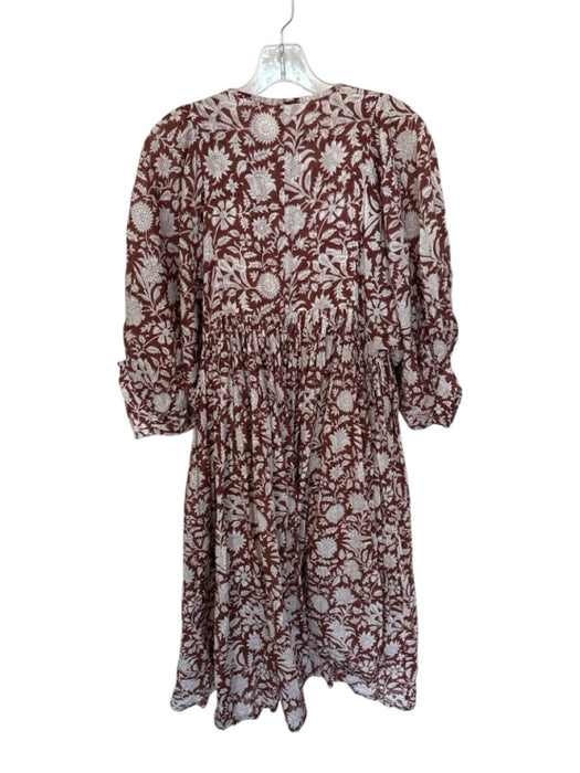 Daughters of India Size One Size Brown & Purple Cotton Maxi V Neck Pleated Dress Brown & Purple / One Size