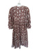 Daughters of India Size One Size Brown & Purple Cotton Maxi V Neck Pleated Dress Brown & Purple / One Size