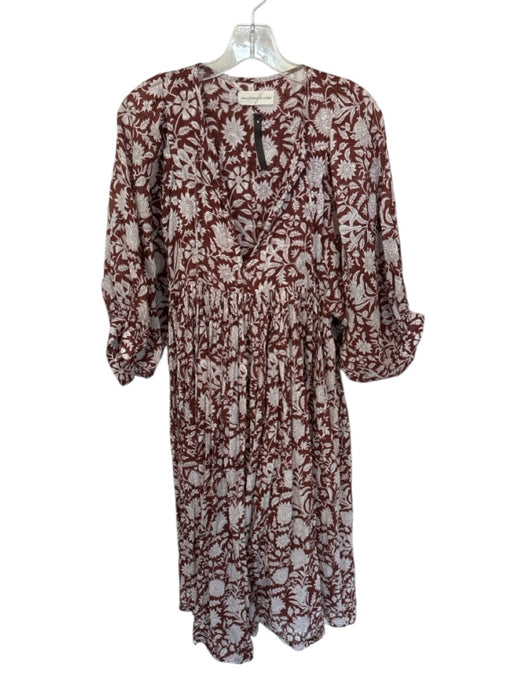 Daughters of India Size One Size Brown & Purple Cotton Maxi V Neck Pleated Dress Brown & Purple / One Size