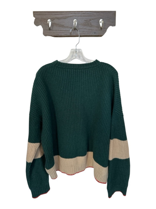 La Double J Size One Size Green & Brown Wool Color Block Knit Crew Neck Sweater Green & Brown / One Size