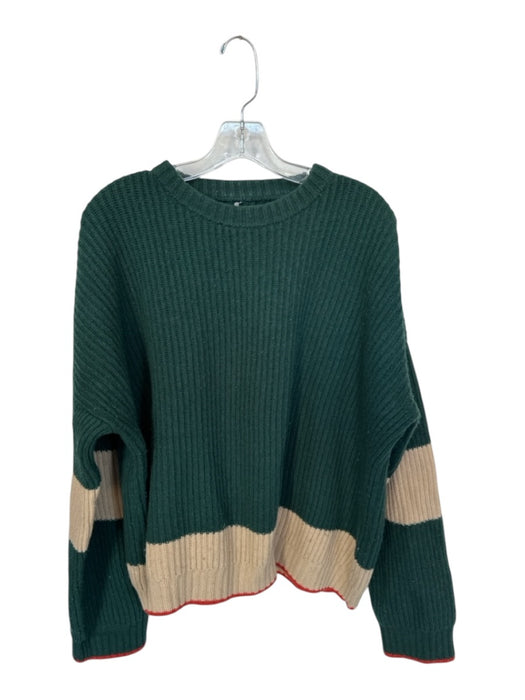 La Double J Size One Size Green & Brown Wool Color Block Knit Crew Neck Sweater Green & Brown / One Size