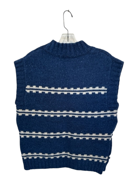 Sea New York Size M Blue & White Wool Crochet Turtle Neck Sweater Vest Vest Blue & White / M