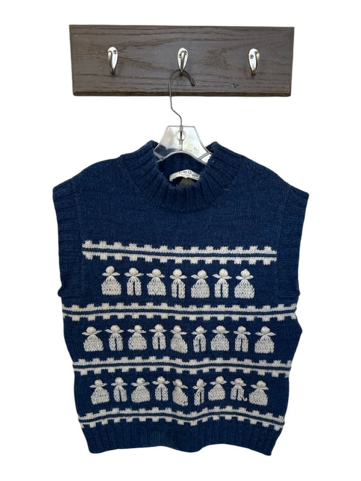 Sea New York Size M Blue & White Wool Crochet Turtle Neck Sweater Vest Vest Blue & White / M