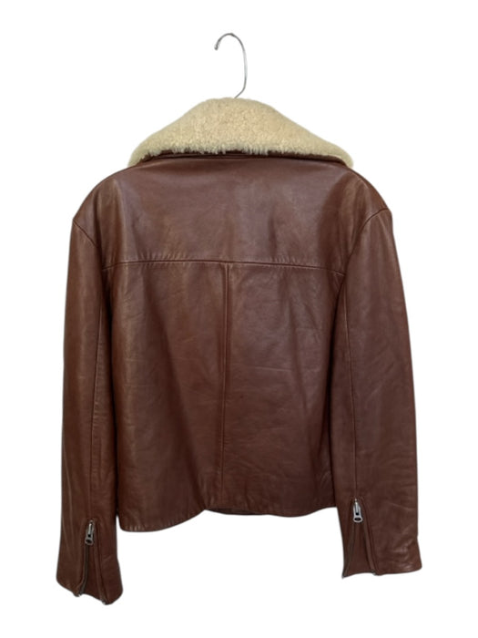Acne Size Est M Brown & Cream Leather Shearling Lined Silver Hardware Jacket Brown & Cream / Est M