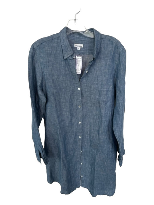 Steven Alan Size L Med Dark Wash Linen Long Sleeve Button Down Dress Med Dark Wash / L