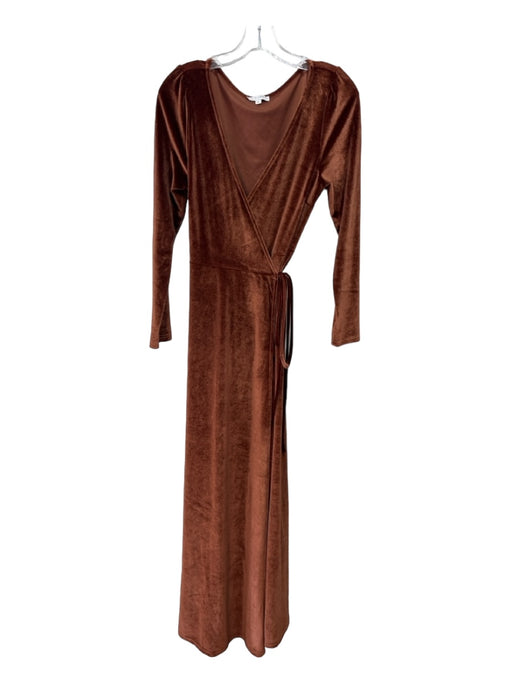 Baltic Born Size M Brown Polyester Long Sleeve V Neck Wrap Maxi Dress Brown / M