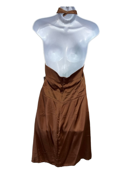 Silk Maison Size S Brown Silk Zip Back Halter Knee Length Dress Brown / S