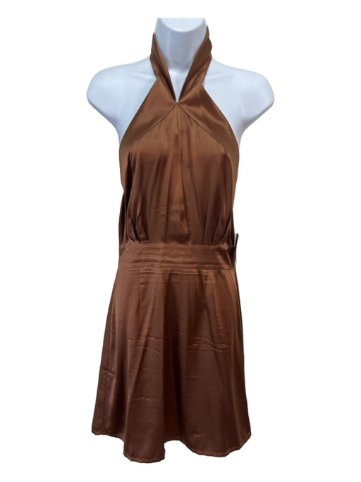 Silk Maison Size S Brown Silk Zip Back Halter Knee Length Dress Brown / S