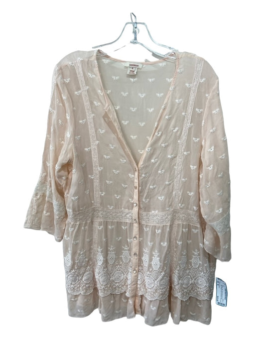 Sundance Size XL Pale Pink Silk Floral Embroidered Sheer Button Front Top Pale Pink / XL