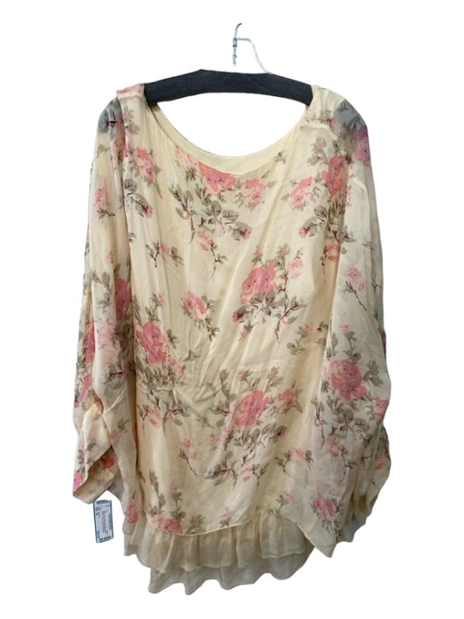 Sundance Size XL Beige Pink & Green Silk Wide Neck Dolman Floral Layered Top Beige Pink & Green / XL