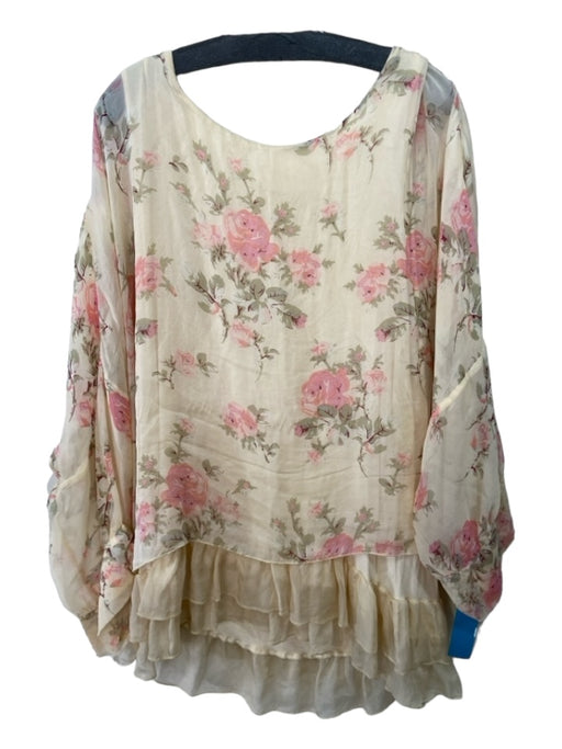 Sundance Size XL Beige Pink & Green Silk Wide Neck Dolman Floral Layered Top Beige Pink & Green / XL