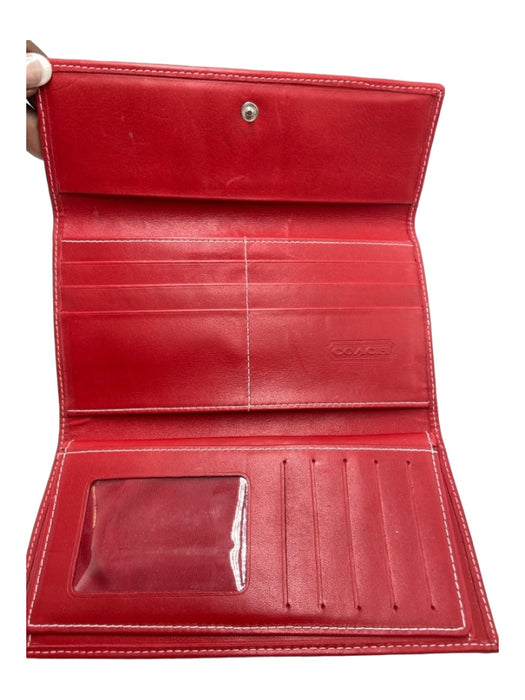 Coach Red Canvas Trifold Logo Snap Closure Wallets Red