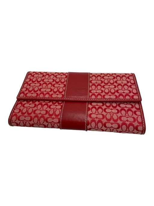 Coach Red Canvas Trifold Logo Snap Closure Wallets Red