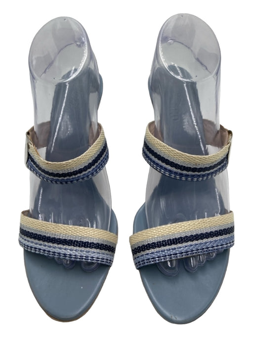 Salvatore Ferragamo Shoe Size 9 Blue & White Leather Open Toe & Heel Pumps Blue & White / 9