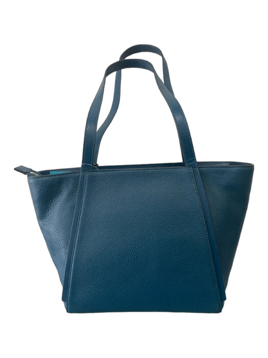 Michael Kors Teal Blue Leather Double Top Handle Tote silver hardware Bag Teal Blue / L