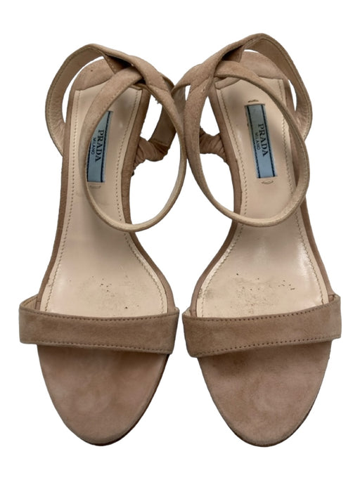 Prada Shoe Size 36.5 Beige Suede open toe Ankle Strap Midi Pumps Beige / 36.5