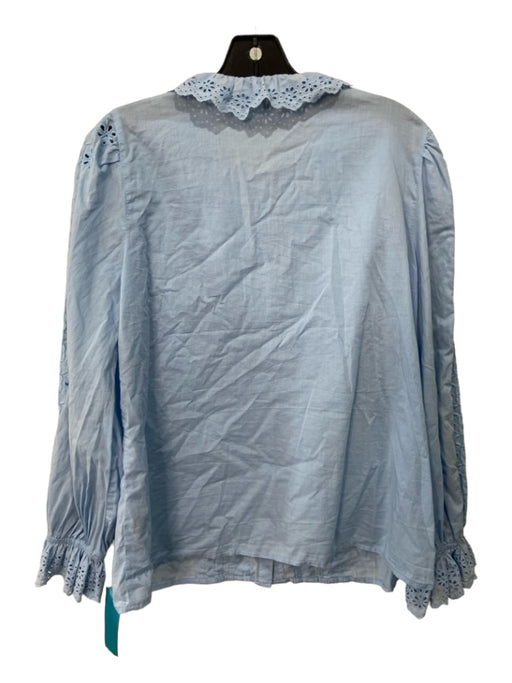 J Crew Size S Light Blue Cotton Lace Trim Button Down Long Sleeve Top Light Blue / S