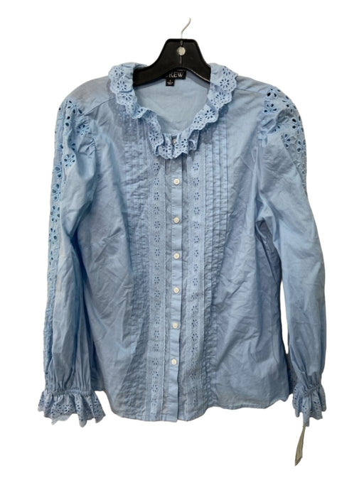 J Crew Size S Light Blue Cotton Lace Trim Button Down Long Sleeve Top Light Blue / S