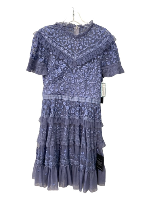 Needle & Thread Size 6 Dusky Blue Nylon & Cotton Mesh Floral Embroidery Dress Dusky Blue / 6