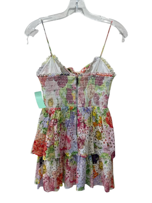 Alice + Olivia Size 0 Multi Cotton Eyelet Tiered Skirt Zip Back Mini Dress Multi / 0