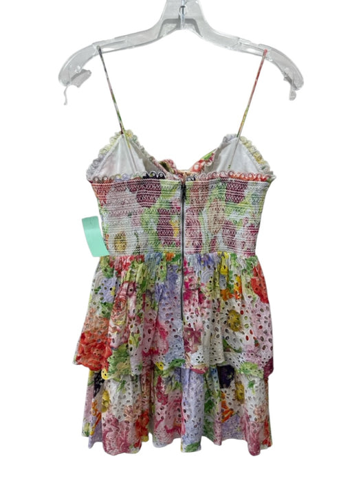 Alice + Olivia Size 0 Multi Cotton Eyelet Tiered Skirt Zip Back Mini Dress Multi / 0