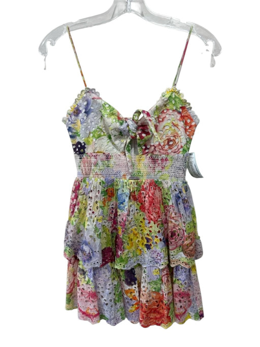 Alice + Olivia Size 0 Multi Cotton Eyelet Tiered Skirt Zip Back Mini Dress Multi / 0